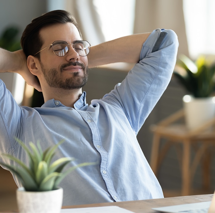 Man meditating at work